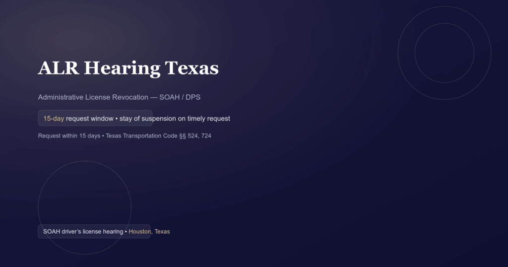 ALR hearing Texas — 15-day deadline; SOAH/DPS license hearing.